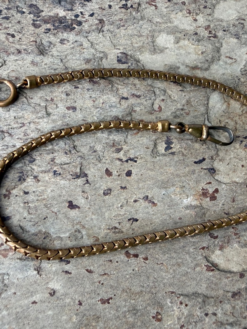 Antique 12" Textured Round Snake Link Dog Clip Clasp Pocket Watch Chain Only.